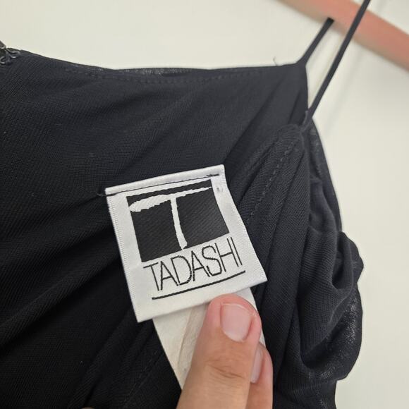 Vintage Tadashi Shoji Ruched Black Mini Dress Women S Gothic Whimsigoth Prom HOC - Picture 7 of 12